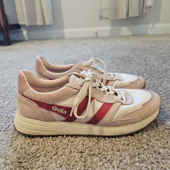 Gola Classics Women's Chicago Sneakers Wheat/Pearl Pink/Deep Red Size 10 - Picture 4 of 14